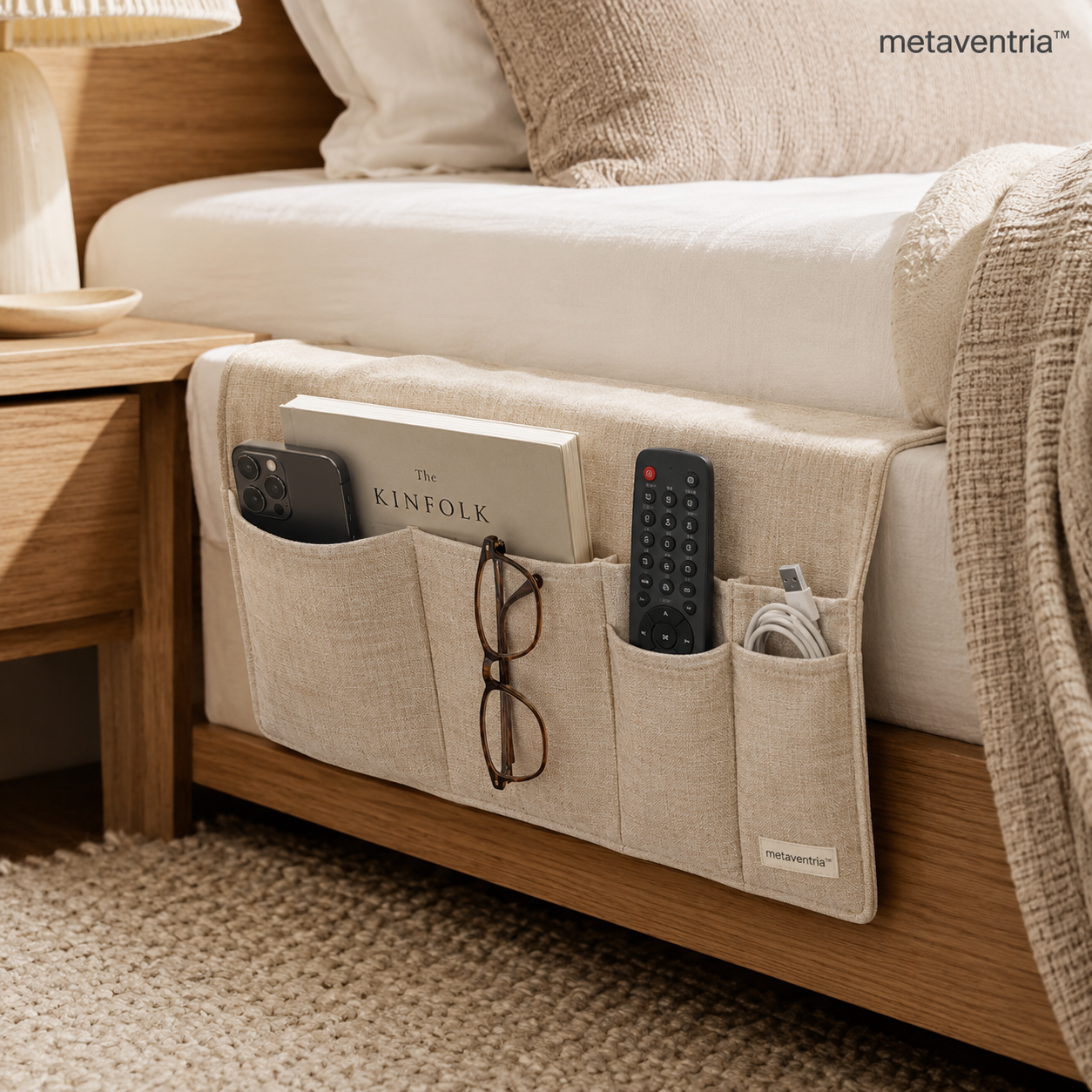 metaventria™ LINEN BEDSIDE POCKET ORGANIZER