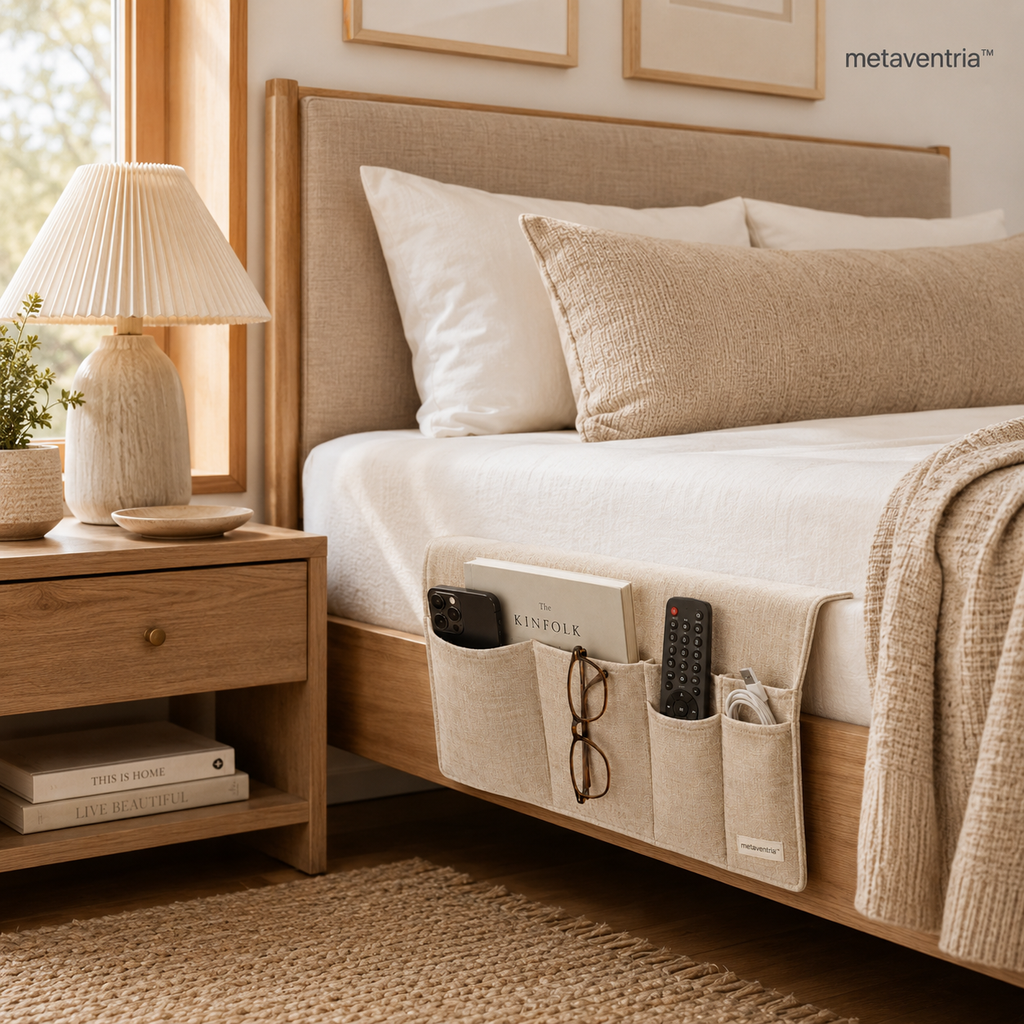 metaventria™ LINEN BEDSIDE POCKET ORGANIZER
