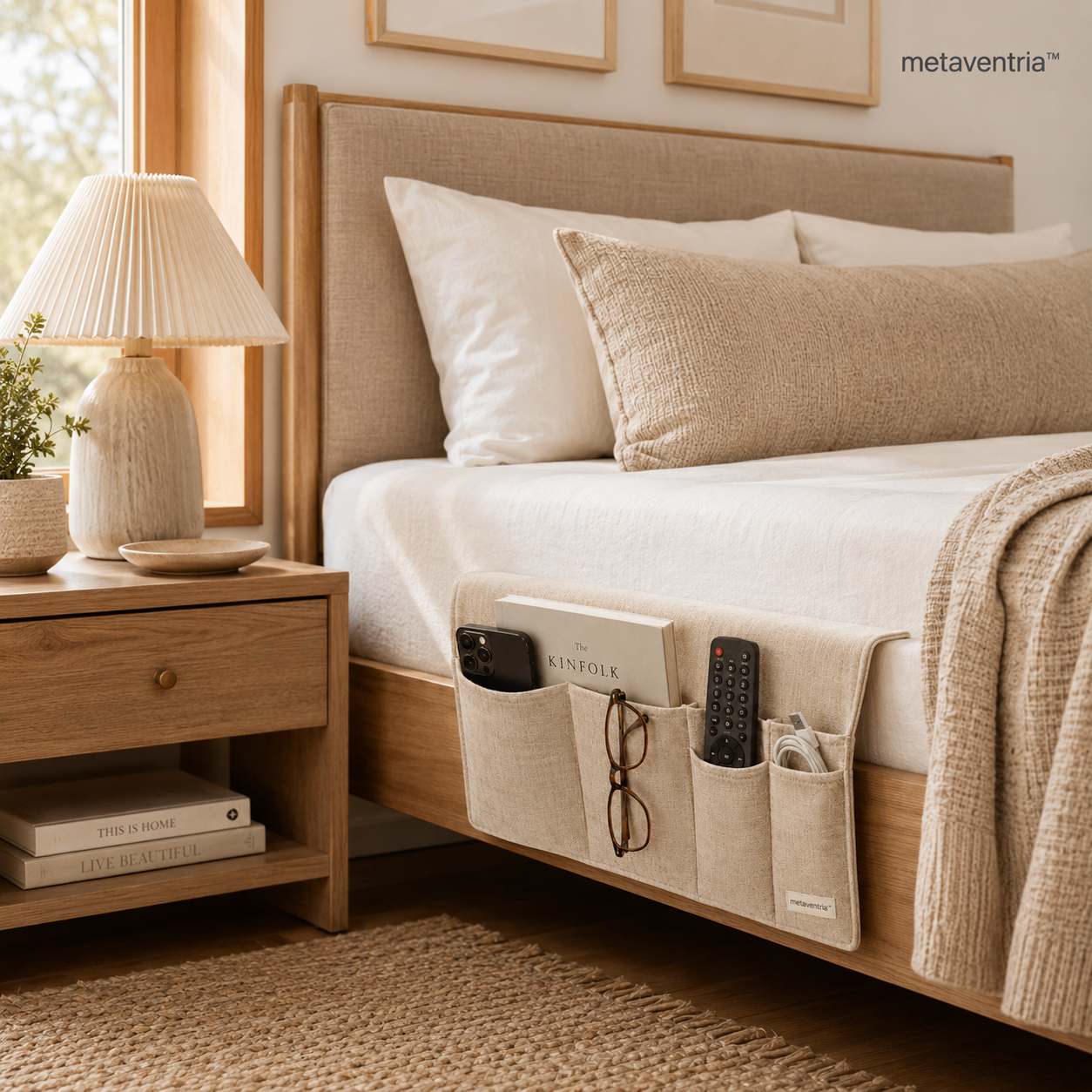 metaventria™ LINEN BEDSIDE POCKET ORGANIZER