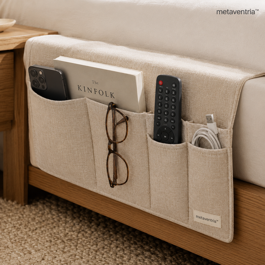 metaventria™ LINEN BEDSIDE POCKET ORGANIZER