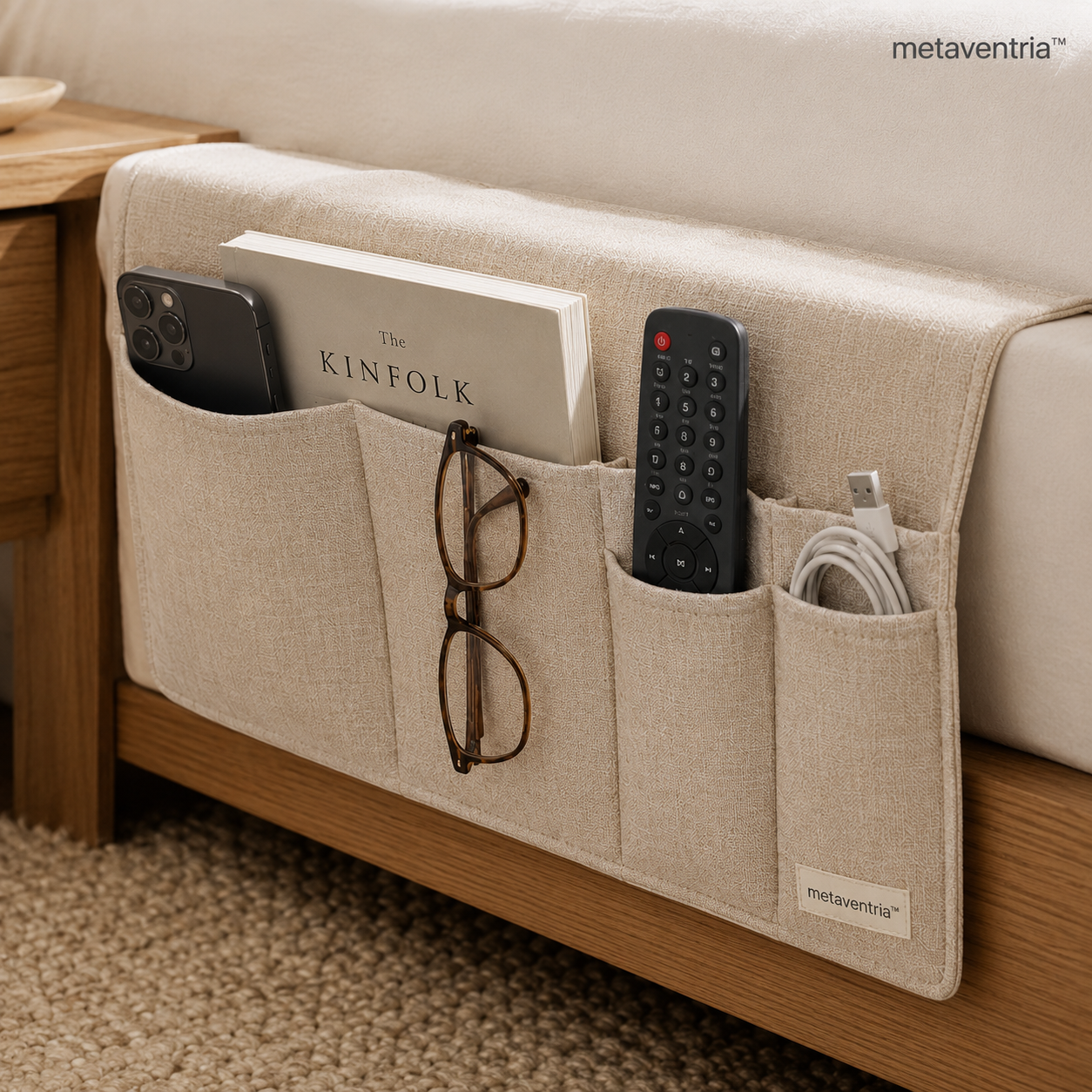 metaventria™ LINEN BEDSIDE POCKET ORGANIZER
